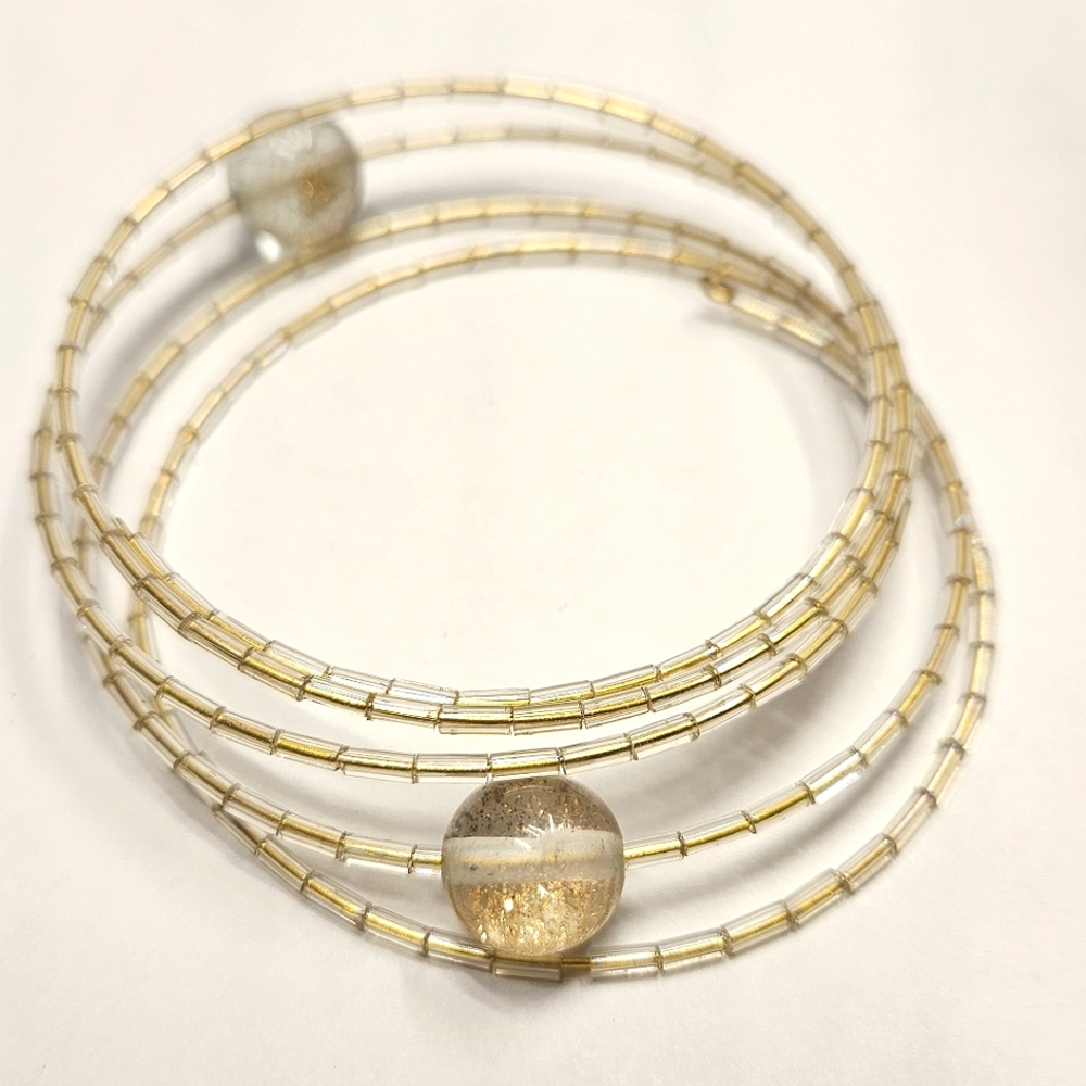 Clear Beaded and Gold Memory Bracelet
